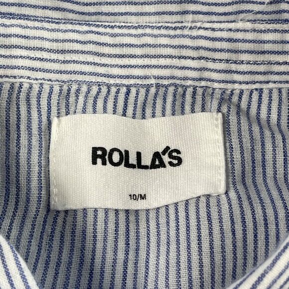Rolla's Shirt Womens 10 Medium Blue Striped Slouchy Relaxed Button Down Cotton - Picture 13 of 16